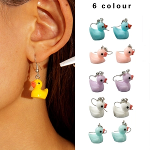 Cartoon Duck Dangle Earrings Cute Resin Animal Jewelry With Plastic Earring Post For Girls Kids Novelty