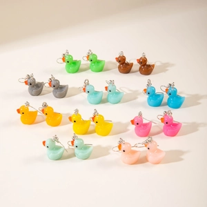 Set of 9 colorful resin duck earrings with cute 3D cartoon animal designs for women