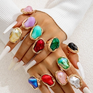 Franse Vintage Onregelmatige Imitatie Kunstparel Hars Ring Barok Verguld Verstelbare Open Ring Elegante Party Vrouwen Sieraden