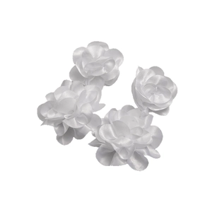Elegant white satin fabric flower earrings with realistic multi-layered silk petals