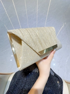 Elegant gold sequin evening clutch bag with pleated detail for formal parties