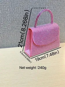 Sac à main de soirée élégant en strass roses avec poignée pour femmes