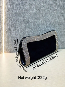 Elegante pochette da sera in velluto nero con strass argentati per feste e party