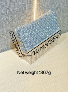 Elegant silver rhinestone clutch bag with long tassels for formal evening parties