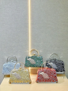 Luxury peacock crystal evening clutch bag with rhinestones in five elegant colors