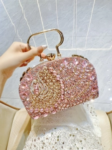 Bolso De Mano De Lujo Con Pedrería Y Lentejuelas Asa De Metal Cierre De Gema Elegante Para Boda Fiesta