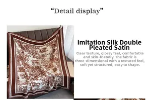 Detail display of animal print silk-like satin shawl with Toile de Jouy pattern
