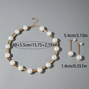 Detailed size specifications for pearl necklace and linear earrings jewelry set