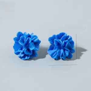 Blue floral earrings detailed size 2.5cm diameter and weight 6.5g with resin petals