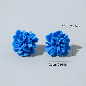 Minimalist 3D blue flower earrings with multi-layered petals and a 2.5cm diameter design