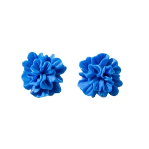 Blue 3D floral stud earrings with multi-layered resin petals for a minimalist look