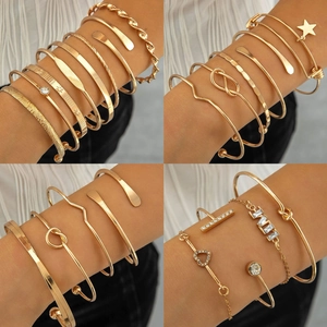 Fashion Gold Bangle Bracelets For Women Bohemian Stacking Open Cuff Imitation Artificial Pearl Rhinestone Minimalist Jewelry Collection