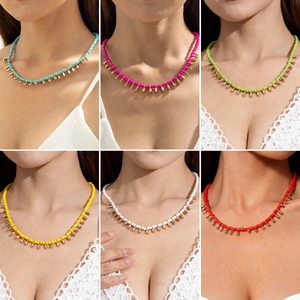 Collier En Perles Bohème Pour Femmes Avec Pendentifs Goutte D'eau Dorés Perles En Résine Bijoux De Vacances Rétro