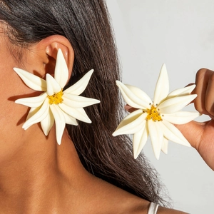 Boucles D'Oreilles Fleurs Surdimensionnées Et Collier Pendentif Floral Résine Bijoux Exagérés Pour Femmes Mode Fête Vacances