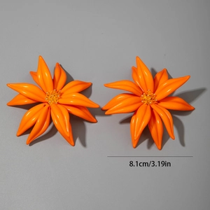 Boucles d'oreilles fleurs en résine orange à pétales multicouches pour femmes