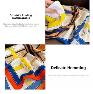 Close-up of exquisite printing process and refined machine rolled edges on silk scarf