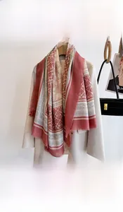 Detail of vintage ethnic geometric pattern on large square shawl with eyelash fringe edge