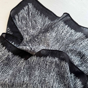 Black and white printed 130cm silk scarf with abstract vertical wavy patterns