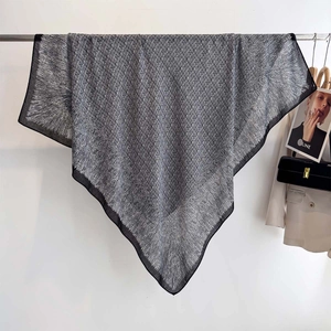 Classic 130cm large square silk scarf with black and white geometric pattern and wide border
