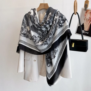 Toile De Jouy Large Square Scarf Tropical Jungle Print Lightweight Cotton Linen Feel Wrap Shawl With Frayed Edge For Women