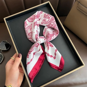 Elegant white square silk scarf with red paisley print and contrasting wide border