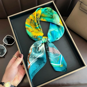 Elegant Square Scarf Polyester Satin Ink Painting French Style Women Neck Scarf Fashion Accessory