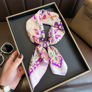 Vintage paisley print silk-like scarf presented in a gift box with elegant accessories