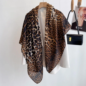 Elegant leopard print scarf for women made of lightweight chiffon fabric in classic brown