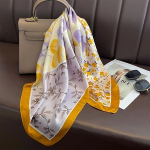 Elegant Floral Print Square Scarf Smooth Satin Polyester Neckerchief Hair Band Versatile Fashion Accessories For Women
