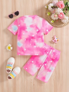 Ensemble d'été rose tie-dye pour filles avec t-shirt à manches courtes et short