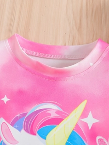 Ensemble t-shirt d'été licorne arc-en-ciel pour filles avec col rond en maille