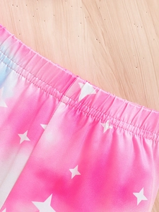 Short arc-en-ciel tie-dye pour filles avec étoiles et taille élastique douce