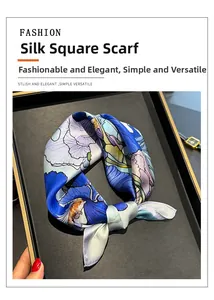 Detailed view of luxury silk scarf with blue iris floral print on premium mulberry silk