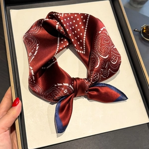 Mulberry Satin Scarf Small Square Paisley Polka Dot Printed Headscarf For Women Elegant Retro Fashion Hair Bag Accessory