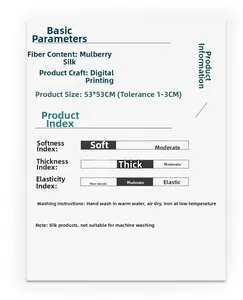 Detailed technical specifications for 100% mulberry silk scarf with digital printing