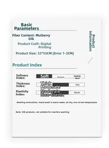 Size and care instructions for the 53x53cm mulberry silk digital printed scarf