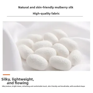 Macro detail of natural silk cocoons and premium white mulberry silk fabric texture