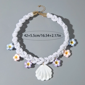 Detail showing shell pendant and colorful flowers with 42+5.5cm size measurement