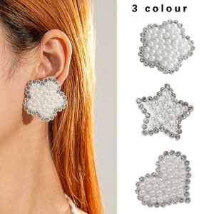 Boucles D'oreilles Puces Mode Avec Künstliche Perles D'imitation Et Strass Coeur Étoile Forme De Fleur Bijoux Élégants Pour Femmes
