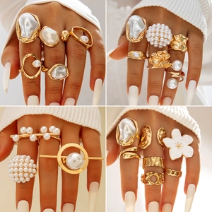 Baroque Pearl Rings For Women Gold Silver Plated Alloy Floral Branch Geometric Fashion Jewelry Elegant Accessory Gift