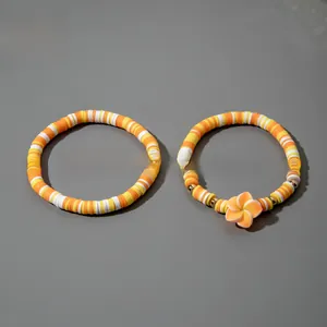 Détails de bracelets de perles bohèmes avec breloque fleur orange et diamètre de 5,5 cm