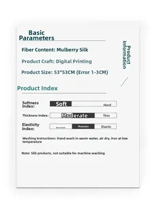 Detail guide for 100% mulberry silk scarf with washing care instructions and dimensions
