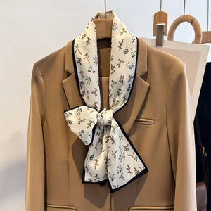 Sciarpa In Raso Lunga E Stretta Con Stampa Floreale Elegante Poliestere Twilly Per Donna Accessorio Per Abito Nastro Per Capelli
