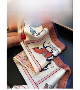 Detail showing the double-layered silk scarf with equestrian horse motif and soft drape