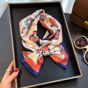 Equestrian Print Long Narrow Scarf Simulated Satin Horse Pattern Ribbon For Bag Handle Neck Hair Fashion Accessory Elegant Women