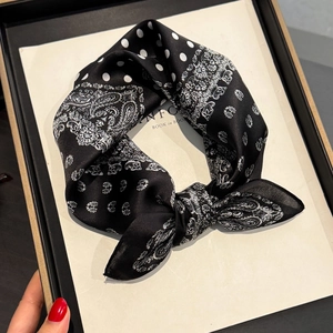 Mulberry Satin Square Scarf Polka Dot Paisley Print French Retro Elegant Neck Scarf Headband For Women
