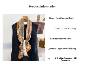 Detail view of paisley print scarf showing 21x144CM dimensions and polyester fabric texture