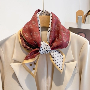 Paisley And Polka Dot Print Long Satin Feeling Scarf For Women Business Casual Elegant Neck Wrap Polyester Lightweight