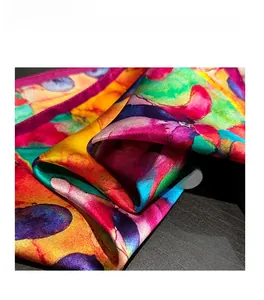 Detailed close-up of vibrant oil painting style 100% mulberry silk scarf texture