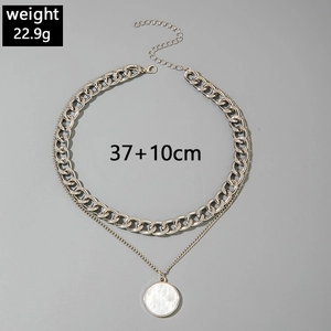 Detailed view of silver layered necklace showing 22.9g weight and 37+10cm length